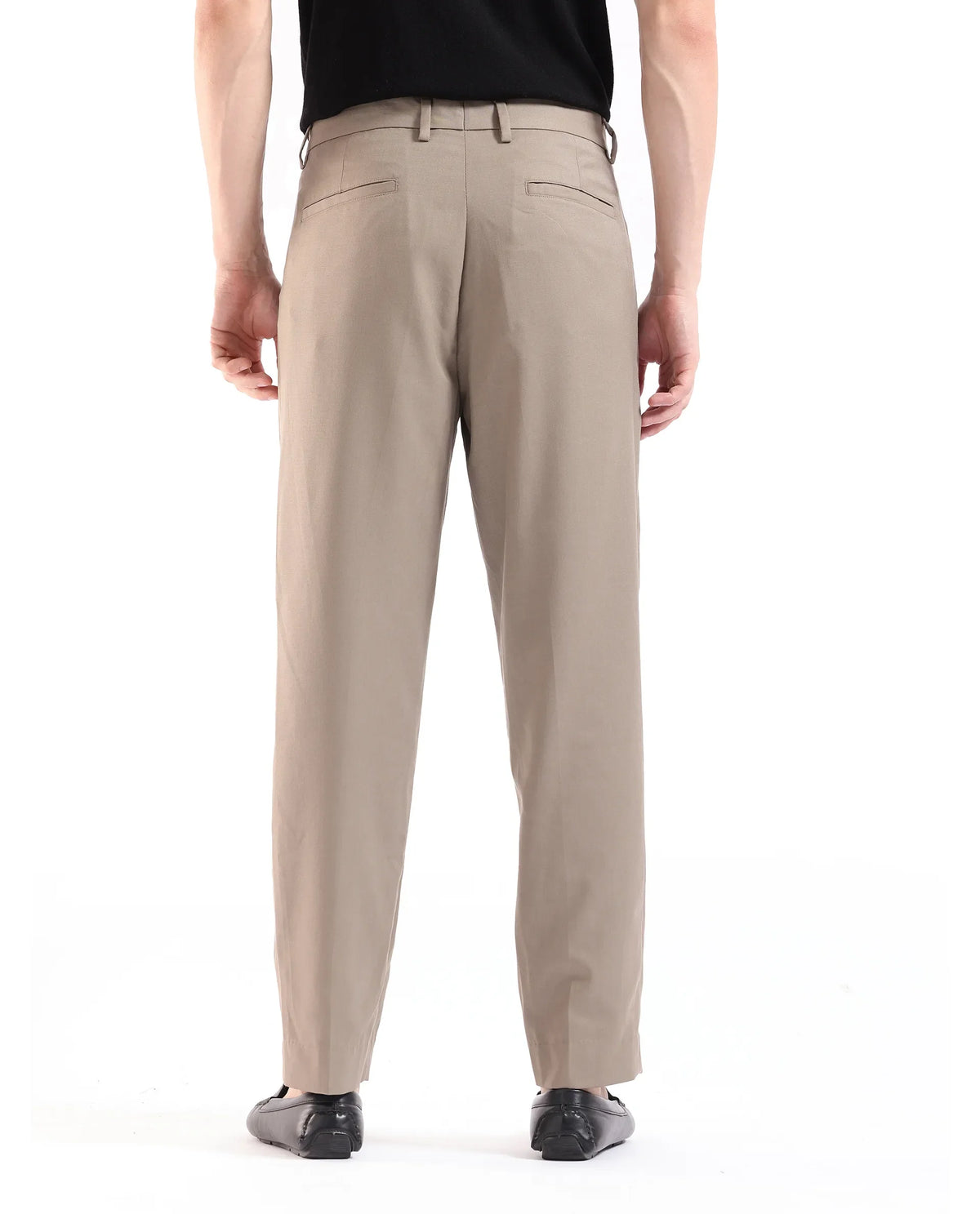 Rare Rabbit Men's Windsor Dark Beige Cotton Plain Relaxed Fit Trouser