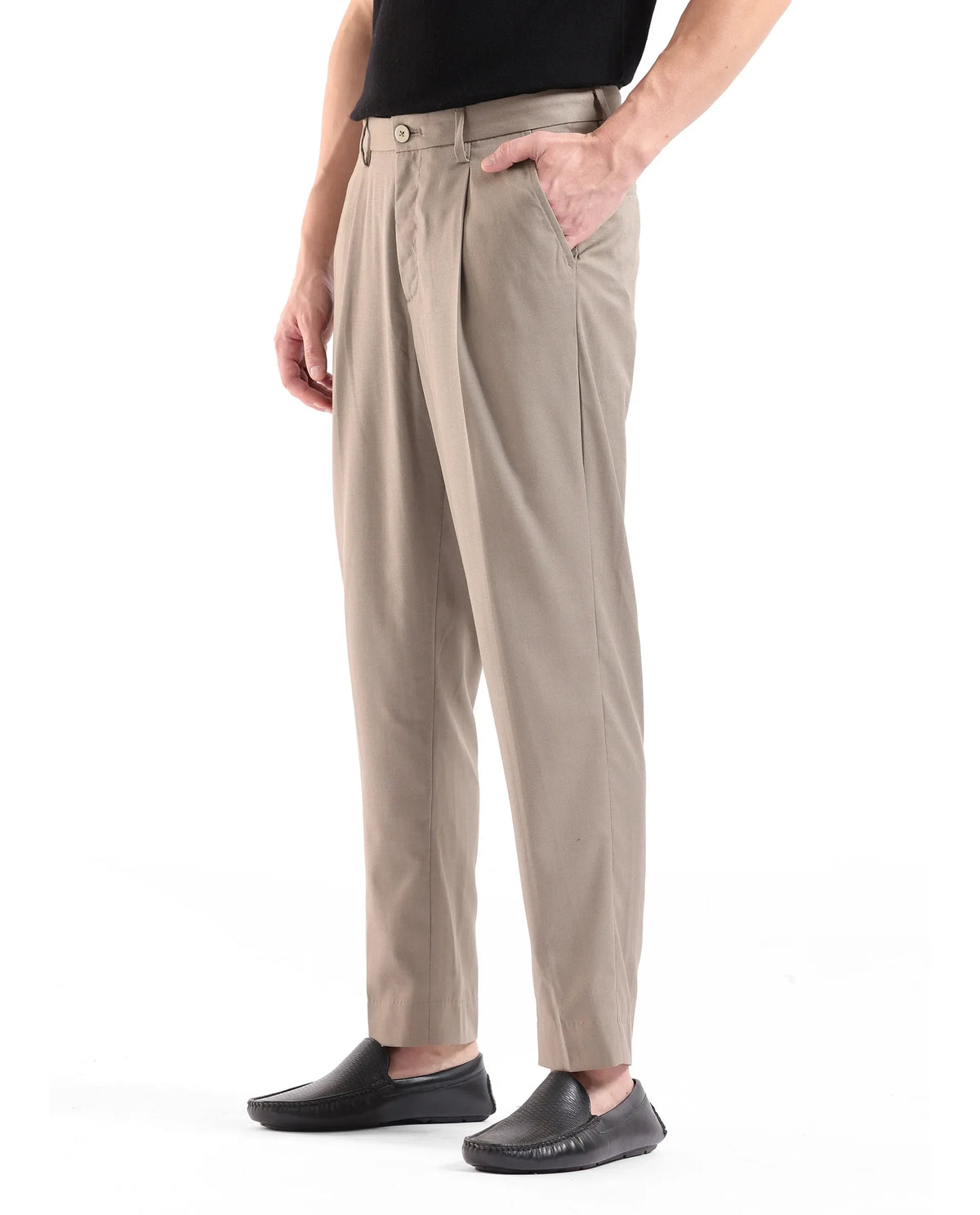 Rare Rabbit Men's Windsor Dark Beige Cotton Plain Relaxed Fit Trouser