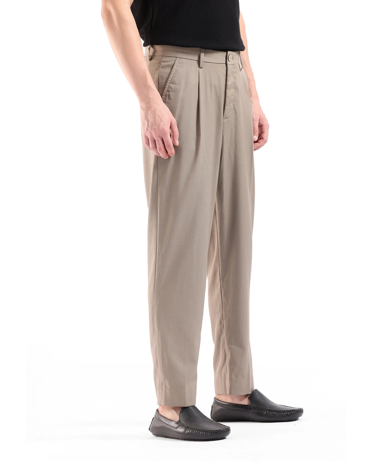 Rare Rabbit Men's Windsor Dark Beige Cotton Plain Relaxed Fit Trouser