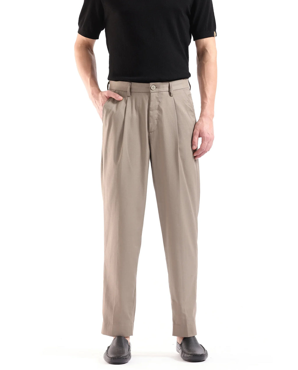 Rare Rabbit Men's Windsor Dark Beige Cotton Plain Relaxed Fit Trouser
