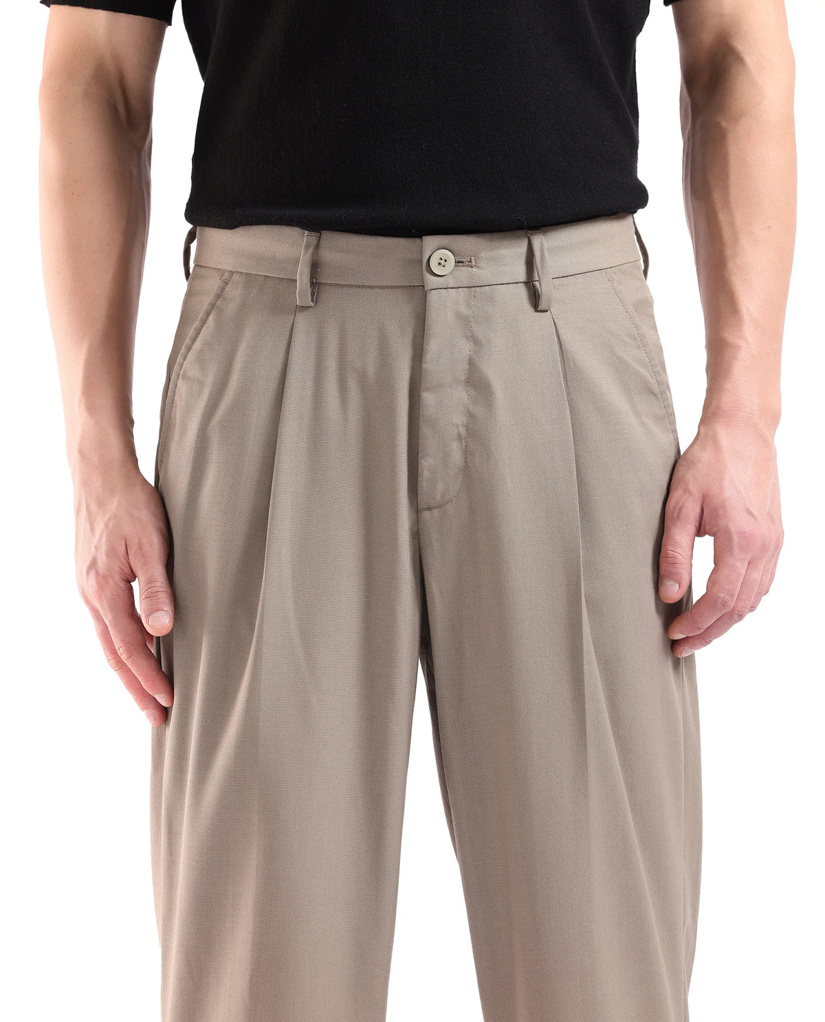 Rare Rabbit Men's Windsor Dark Beige Cotton Plain Relaxed Fit Trouser