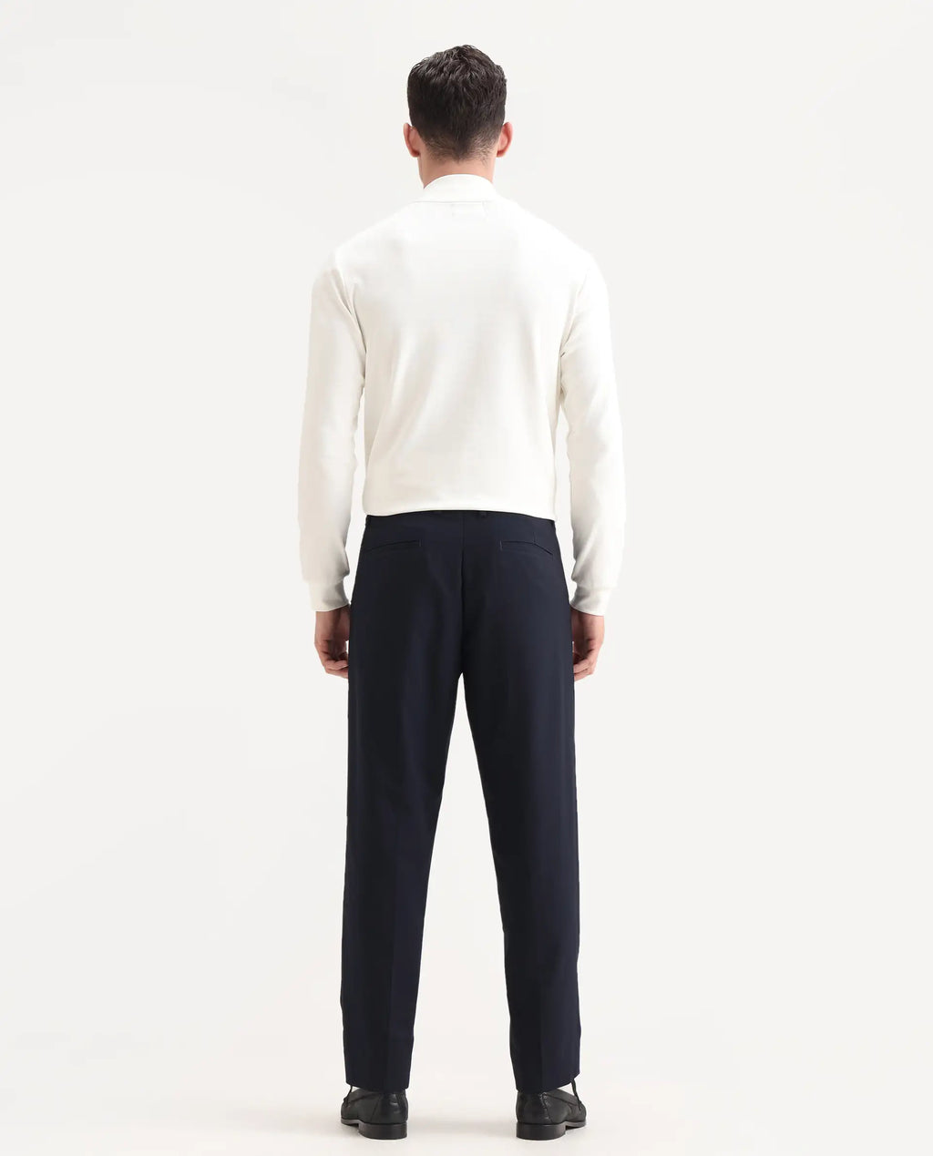 Rare Rabbit Men's Windsor Navy Polyester Blend Plain Relaxed Fit Trouser