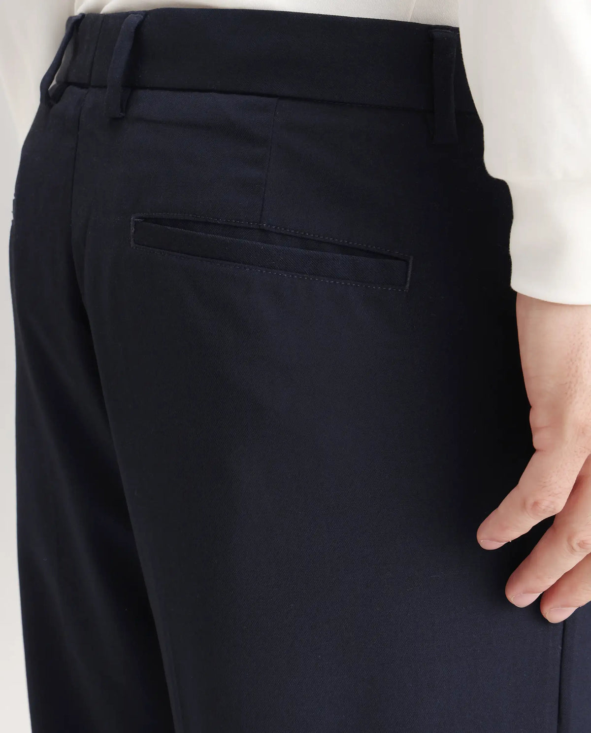 Rare Rabbit Men's Windsor Navy Polyester Blend Plain Relaxed Fit Trouser