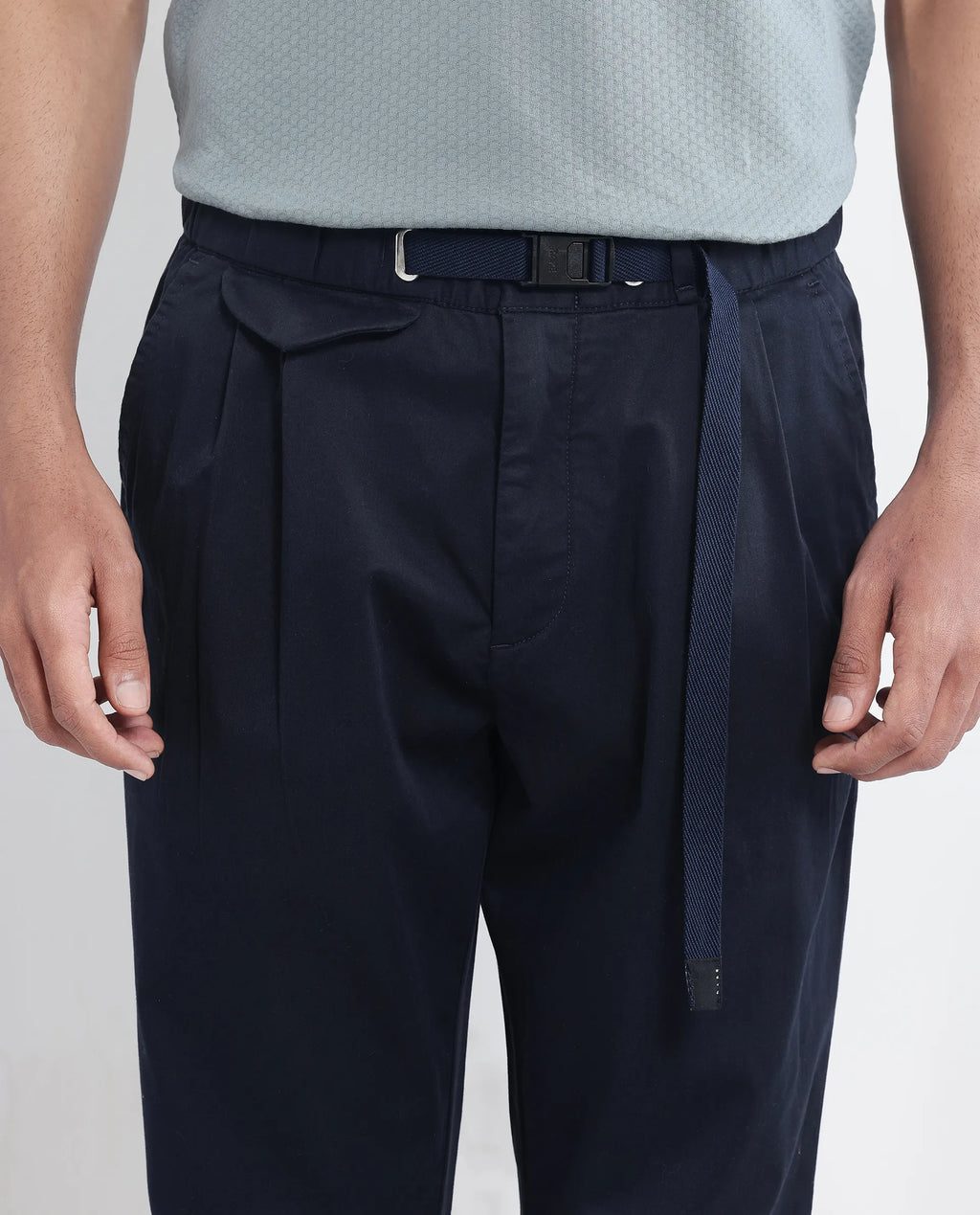 Rare Rabbit Men's Yocko Navy Cotton Blend Plain Baggy Fit Trouser