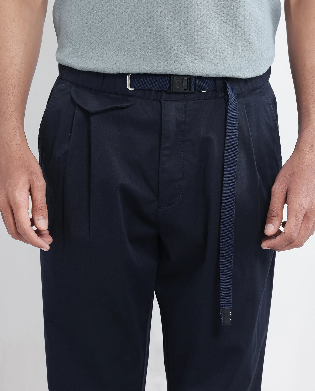 Rare Rabbit Men's Yocko Navy Cotton Blend Plain Baggy Fit Trouser