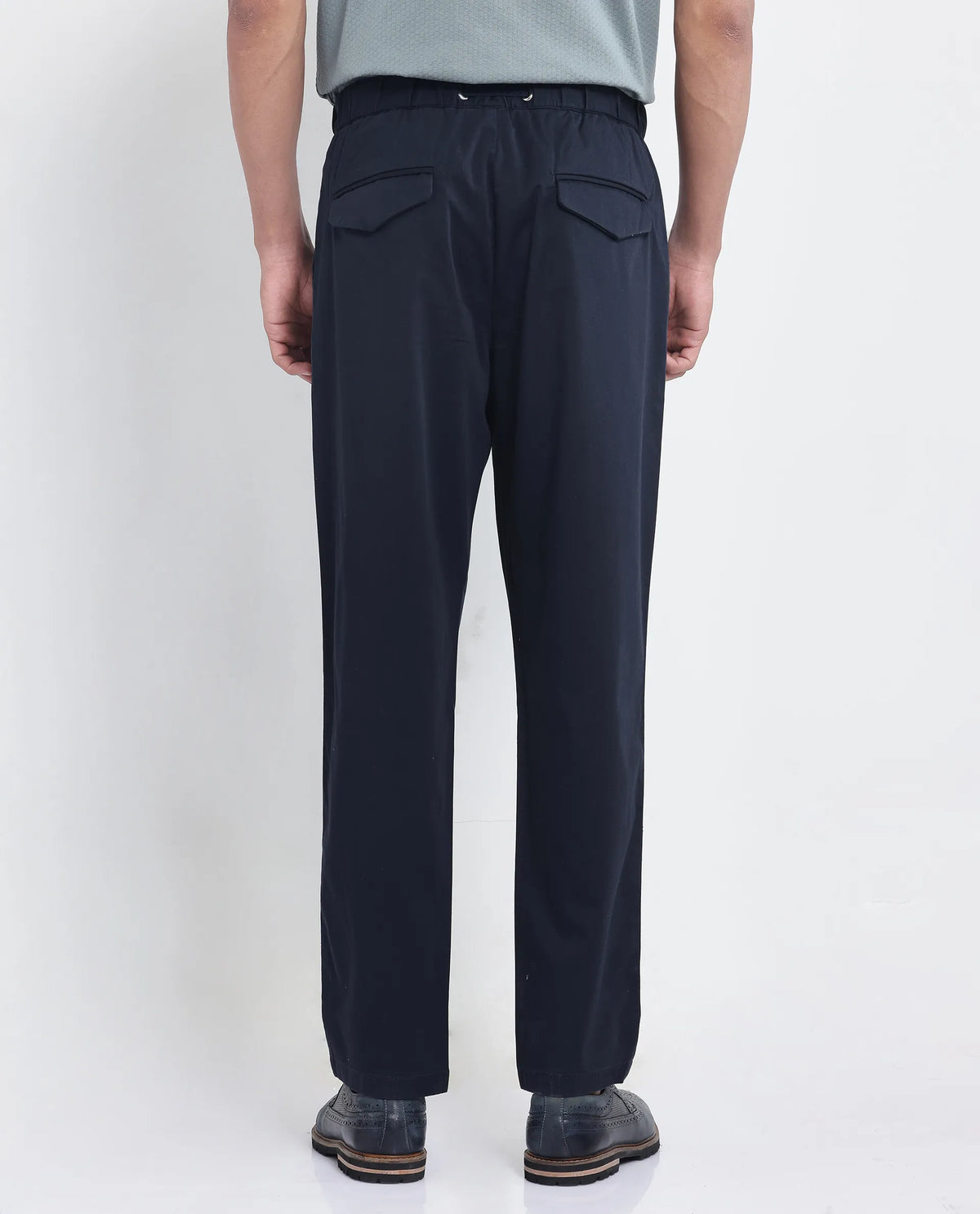 Rare Rabbit Men's Yocko Navy Cotton Blend Plain Baggy Fit Trouser