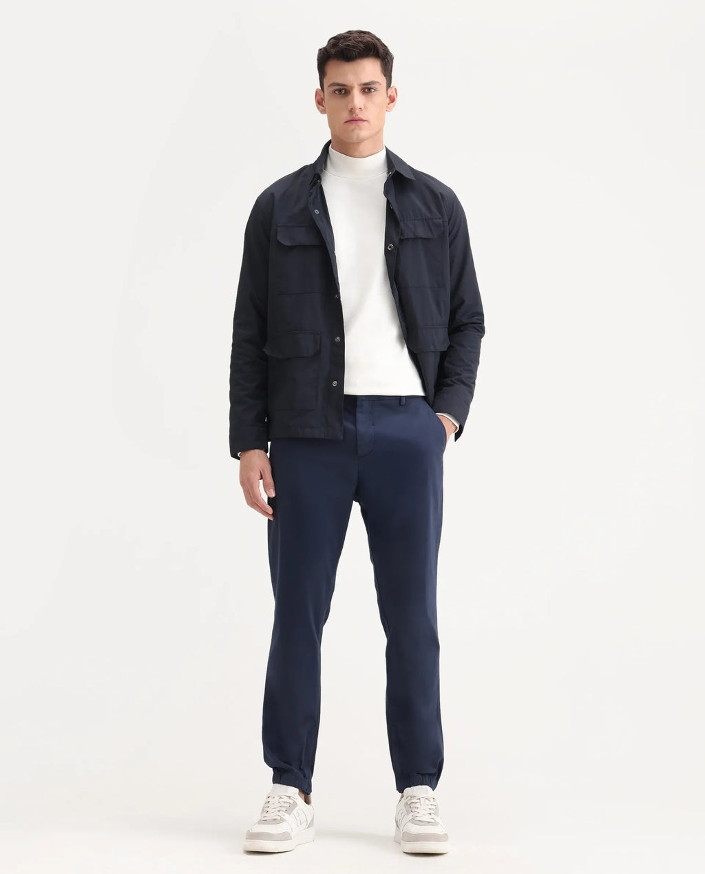 Rare Rabbit Men's Zade Navy Linen Blend Plain Regular Fit Trouser
