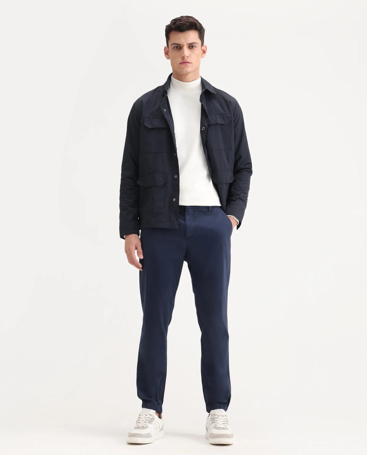 Rare Rabbit Men's Zade Navy Linen Blend Plain Regular Fit Trouser