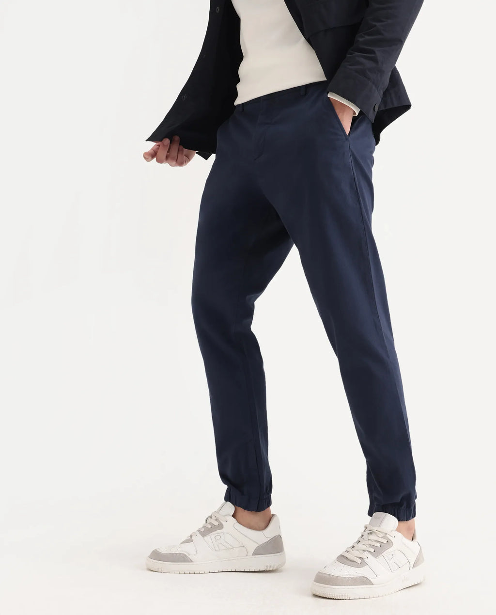 Rare Rabbit Men's Zade Navy Linen Blend Plain Regular Fit Trouser