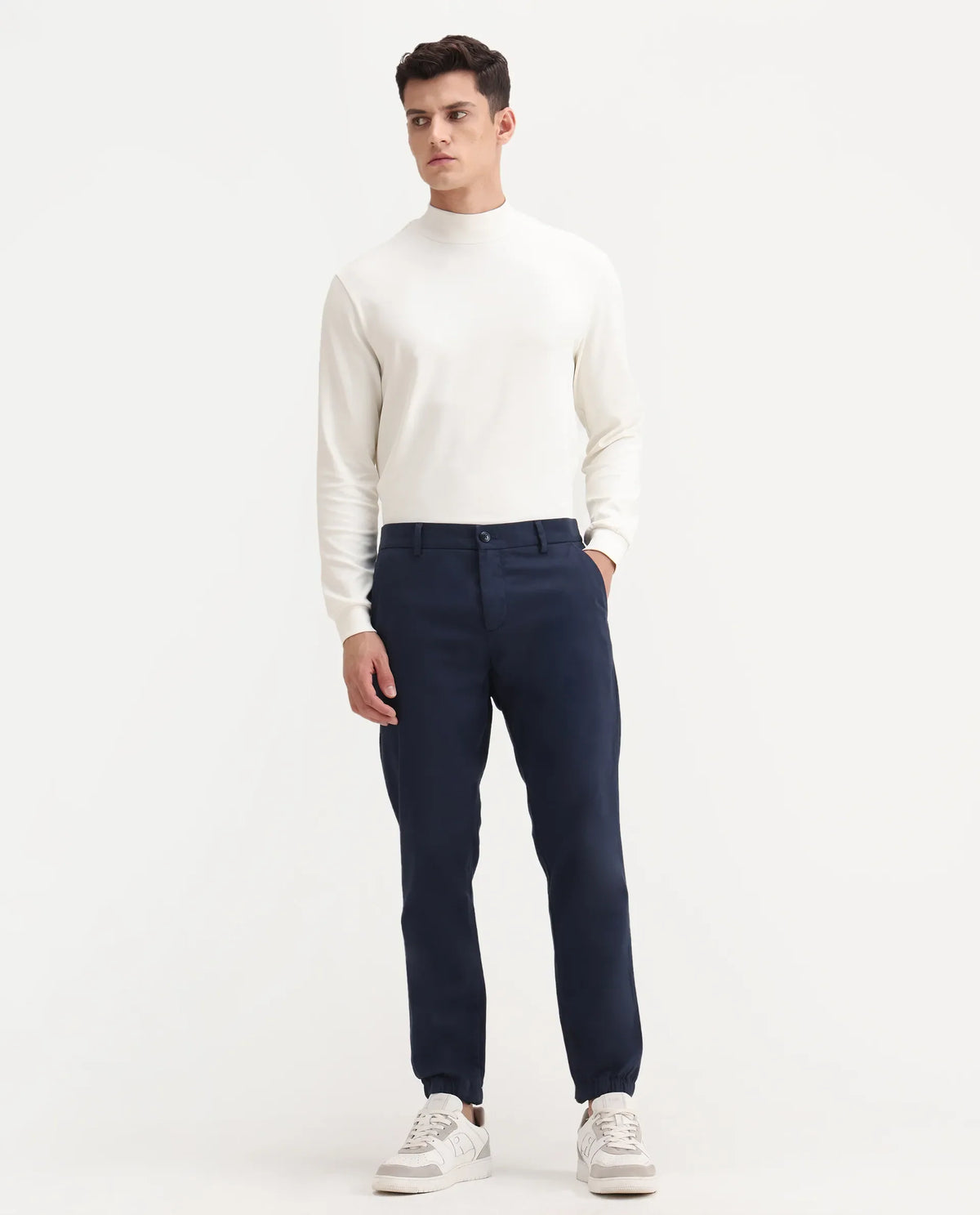 Rare Rabbit Men's Zade Navy Linen Blend Plain Regular Fit Trouser
