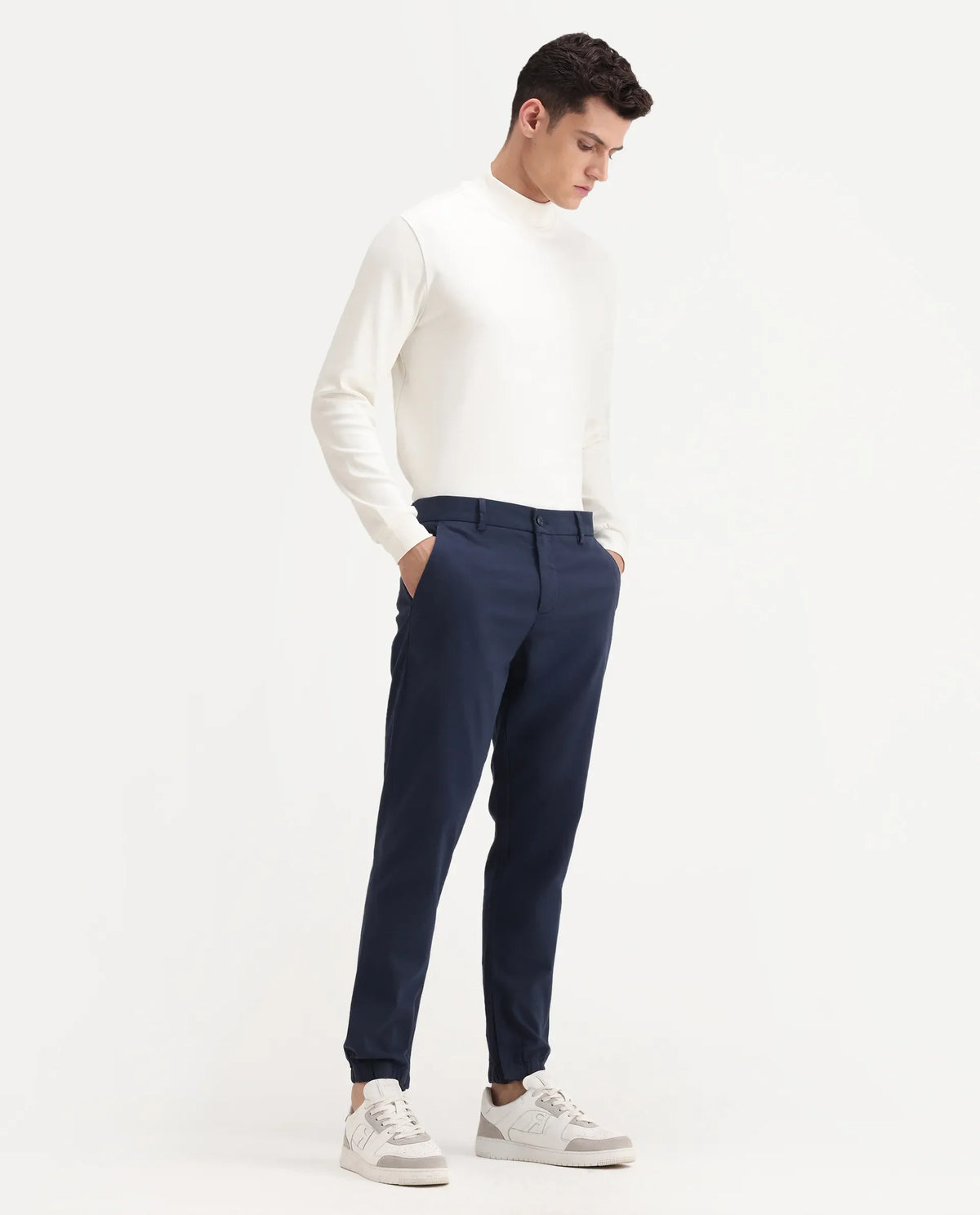 Rare Rabbit Men's Zade Navy Linen Blend Plain Regular Fit Trouser