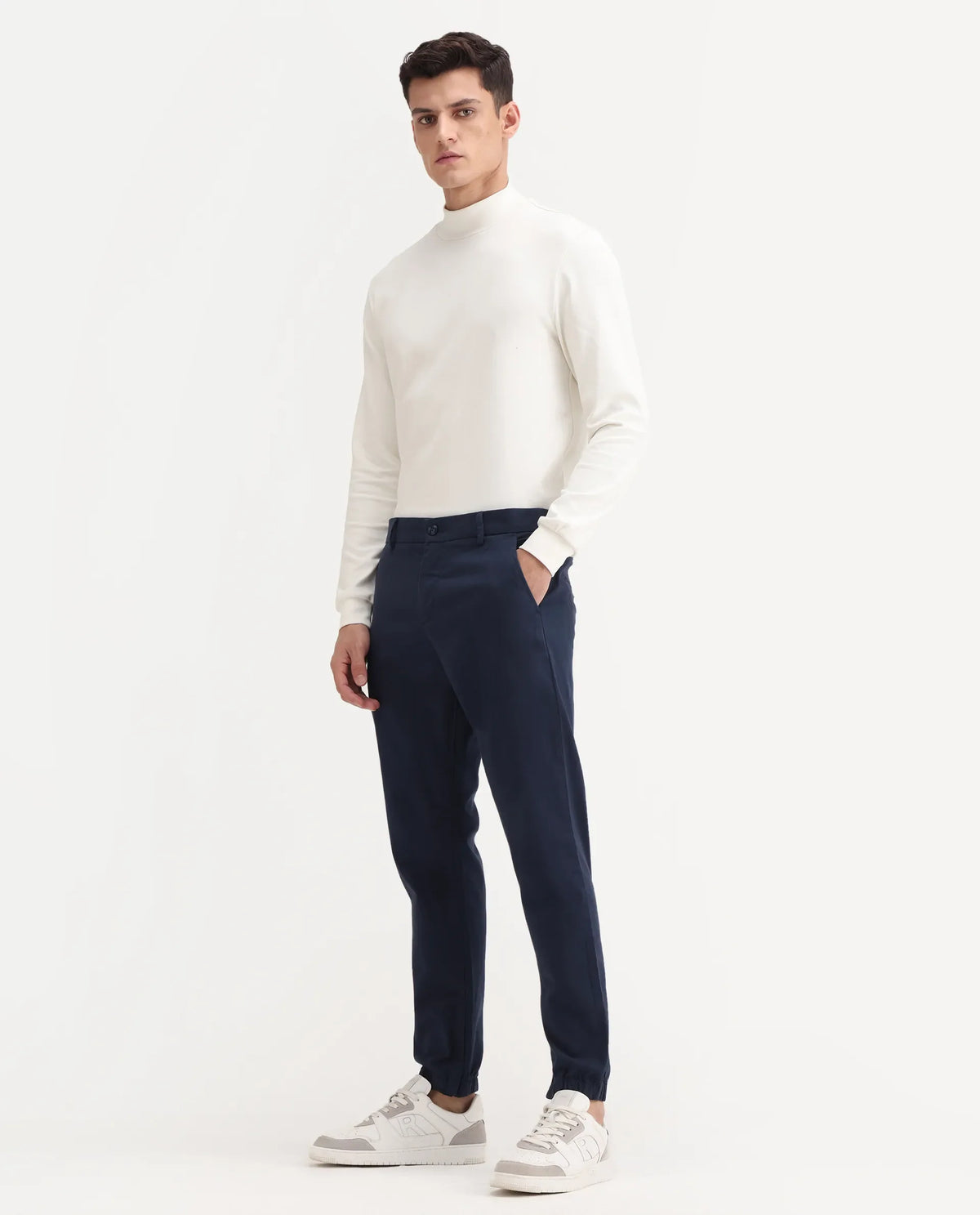 Rare Rabbit Men's Zade Navy Linen Blend Plain Regular Fit Trouser