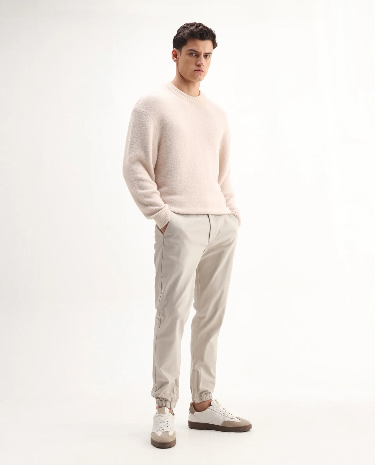 Rare Rabbit Men's Zade-N Light Beige Cotton Blend Plain Regular Fit Trouser