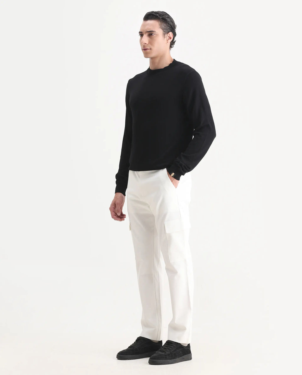 Rare Rabbit Men's Zal Off White Polyester Plain Relaxed Fit Trouser