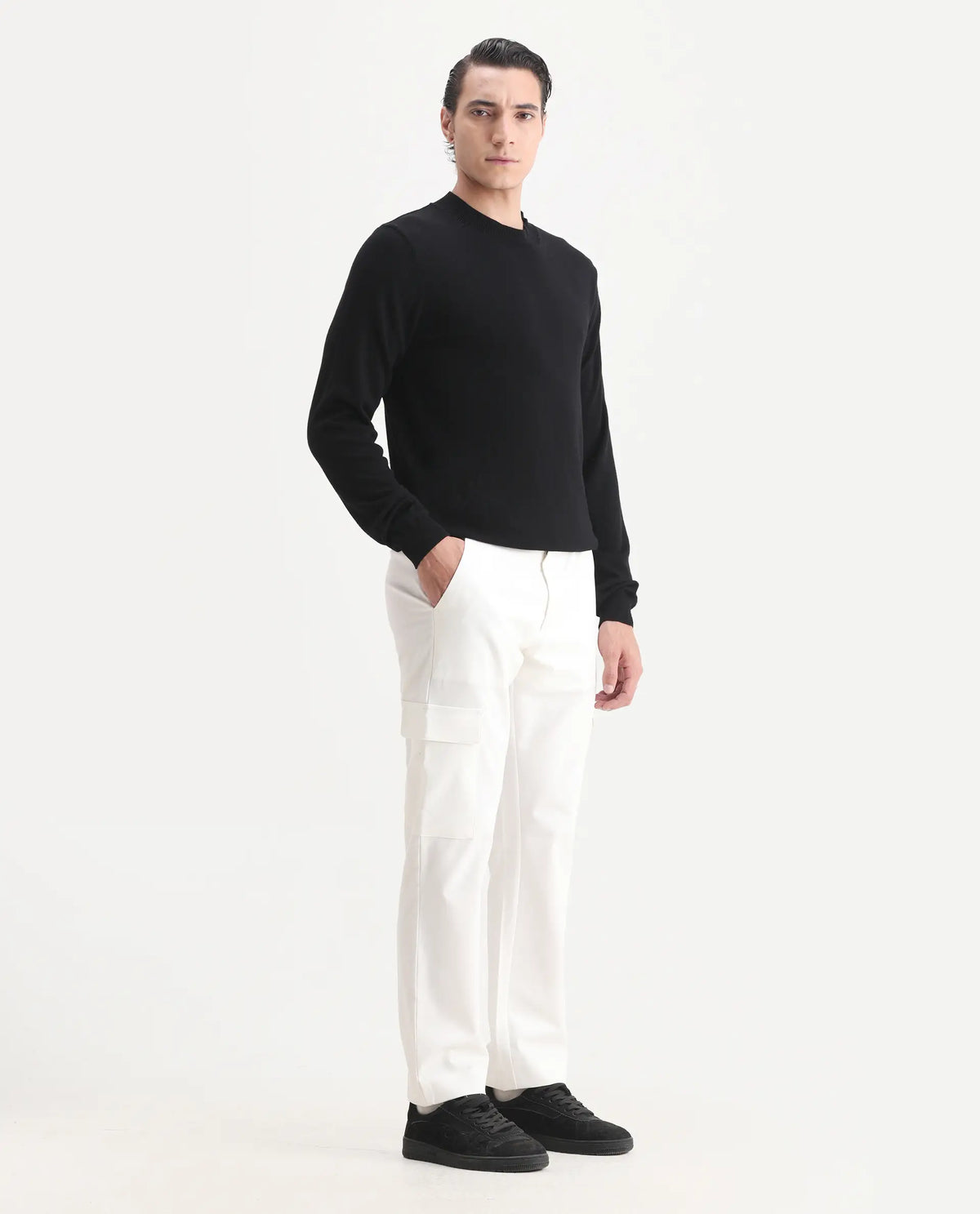 Rare Rabbit Men's Zal Off White Polyester Plain Relaxed Fit Trouser