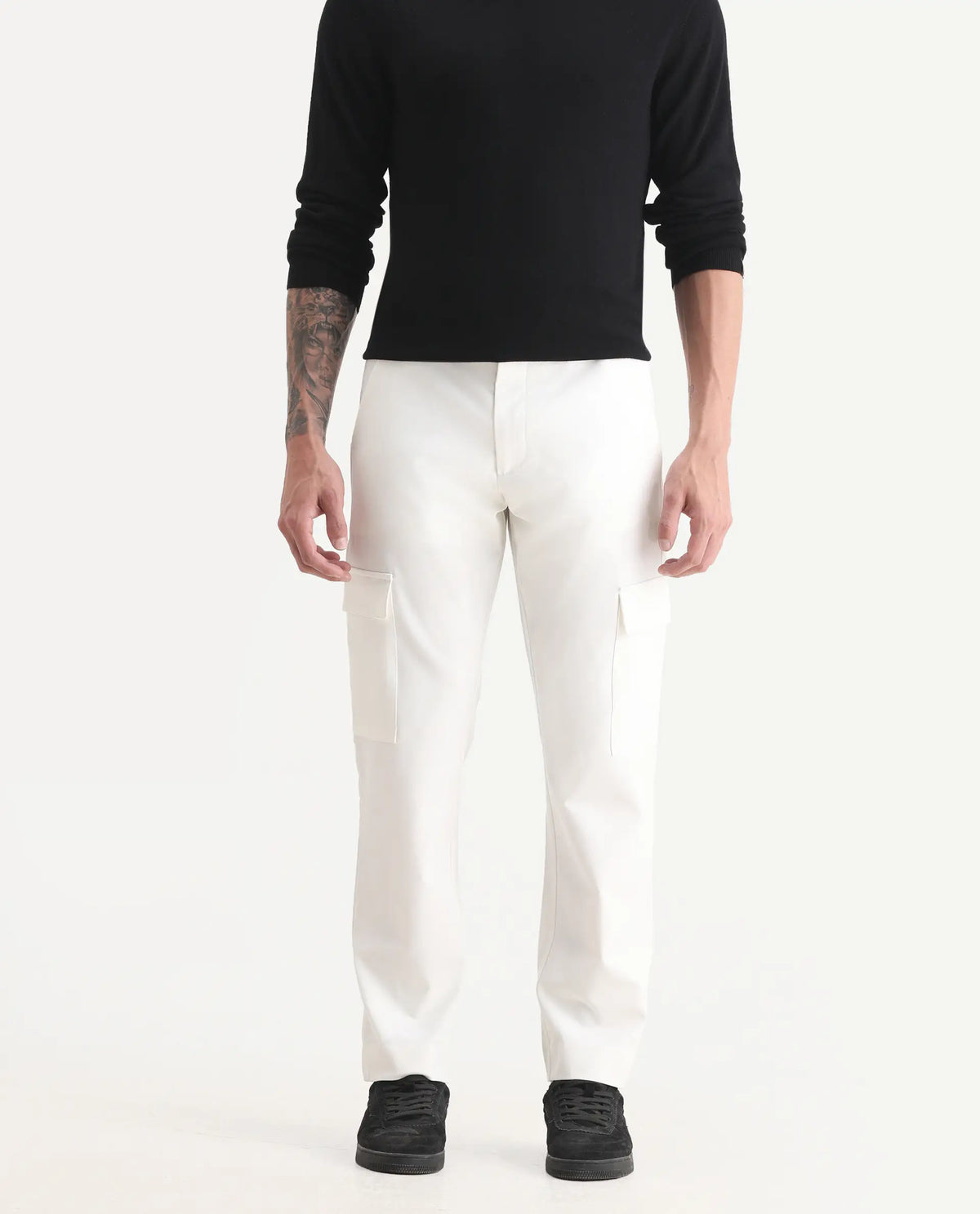Rare Rabbit Men's Zal Off White Polyester Plain Relaxed Fit Trouser