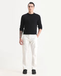 Rare Rabbit Men's Zal Off White Polyester Plain Relaxed Fit Trouser