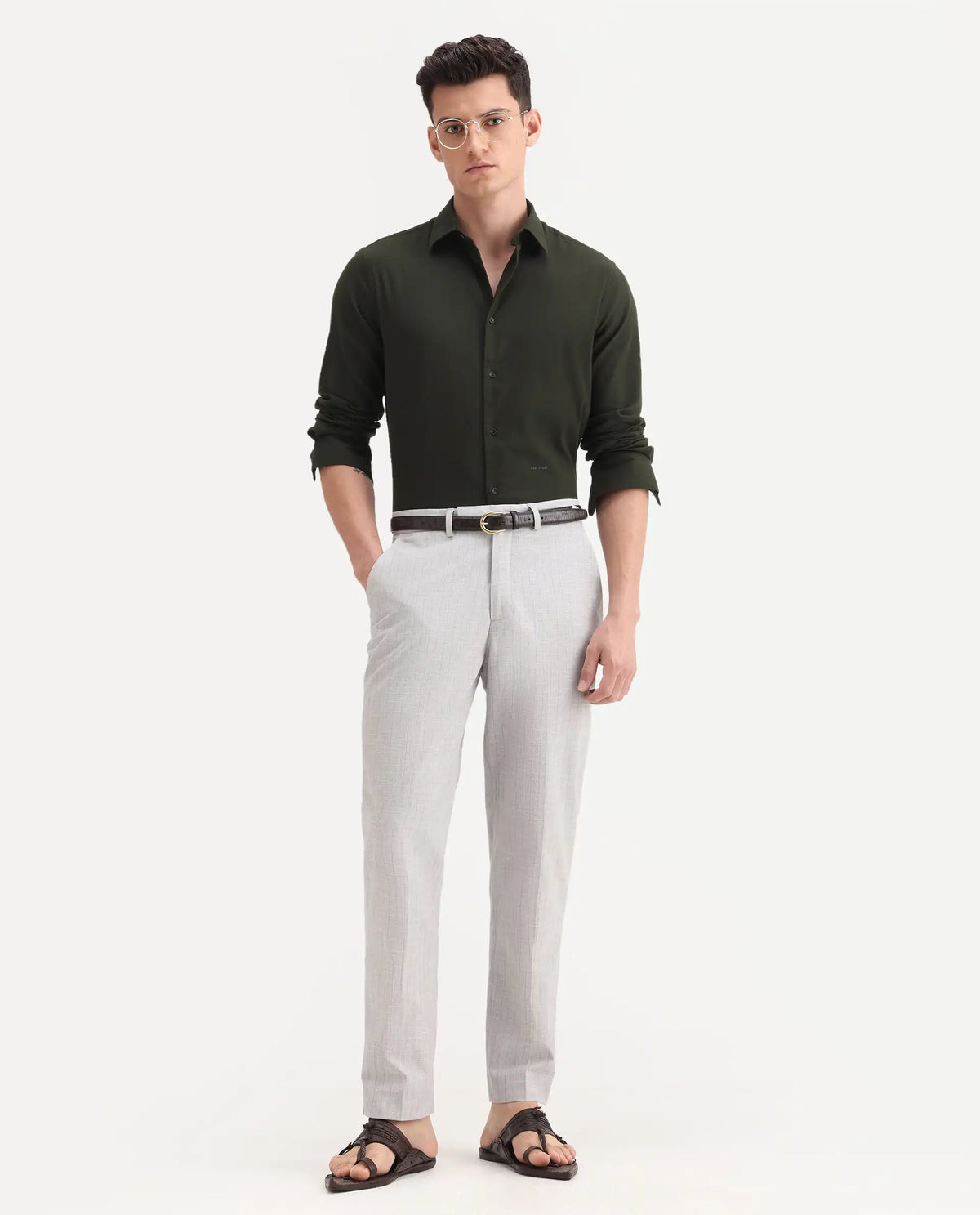 Rare Rabbit Men's Zimba Grey Polyester Blend Striped Print Straight Fit Trouser