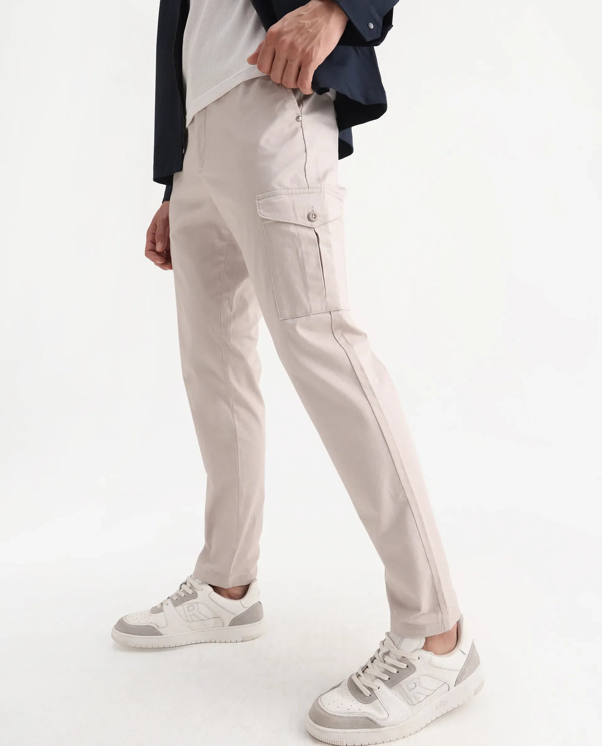 Rare Rabbit Men's Zipe Light Grey Cotton Plain Regular Fit Trouser