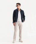 Rare Rabbit Men's Zipe Light Grey Cotton Plain Regular Fit Trouser