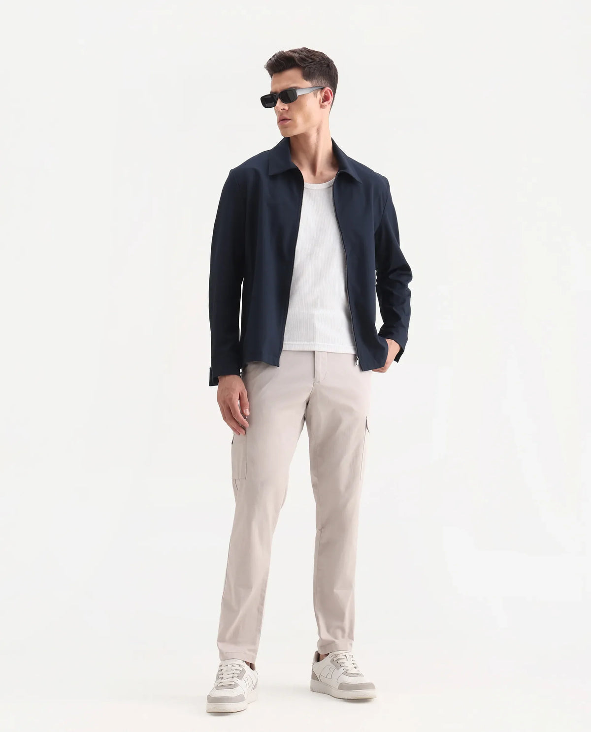 Rare Rabbit Men's Zipe Light Grey Cotton Plain Regular Fit Trouser