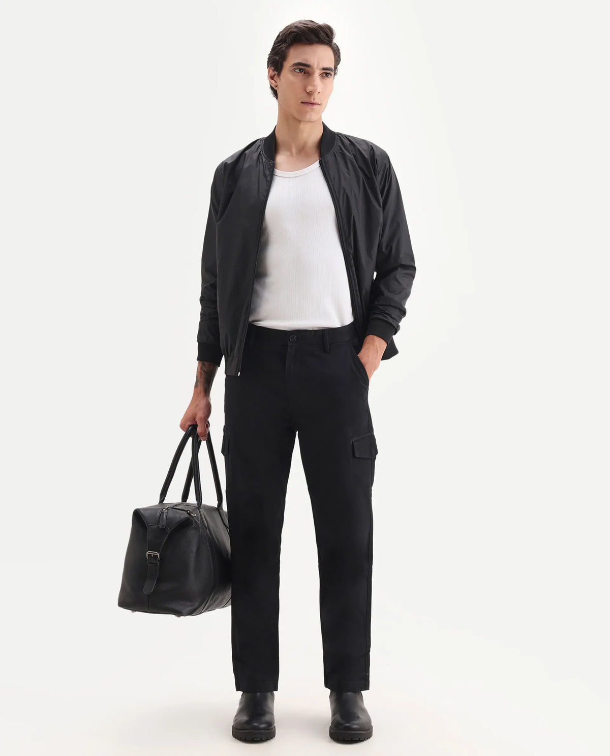 Rare Rabbit Men's Zipo Black Cotton Plain Regular Fit Trouser