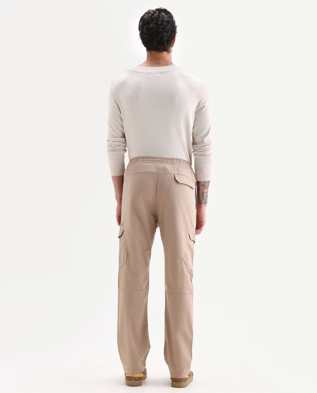 Rare Rabbit Men's Zudi Light Brown Cotton Plain Regular Fit Trouser