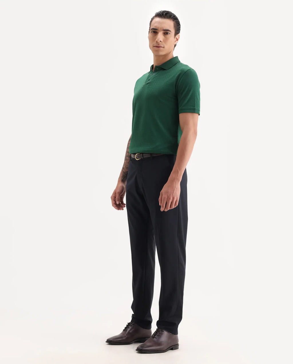 Rare Rabbit Men's Arbo Navy Polyester Blend Plain Regular Fit Trouser