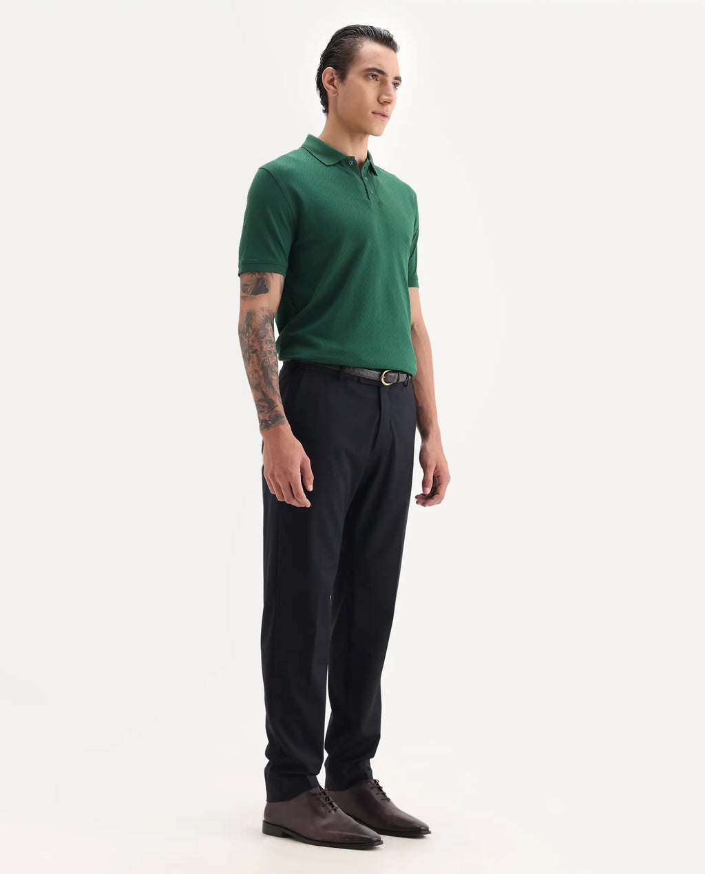 Rare Rabbit Men's Arbo Navy Polyester Blend Plain Regular Fit Trouser