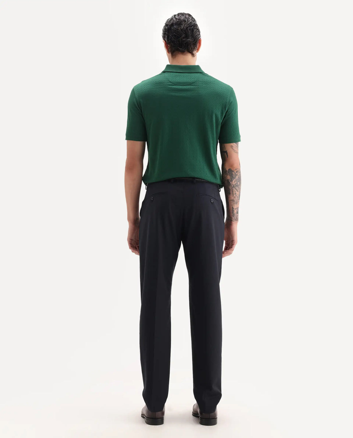 Rare Rabbit Men's Arbo Navy Polyester Blend Plain Regular Fit Trouser