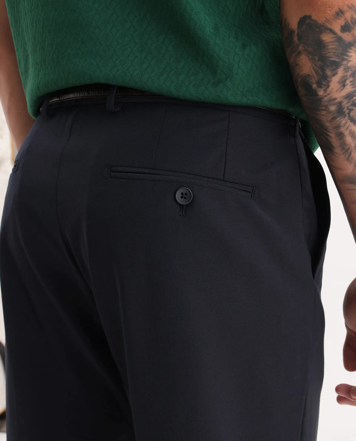 Rare Rabbit Men's Arbo Navy Polyester Blend Plain Regular Fit Trouser