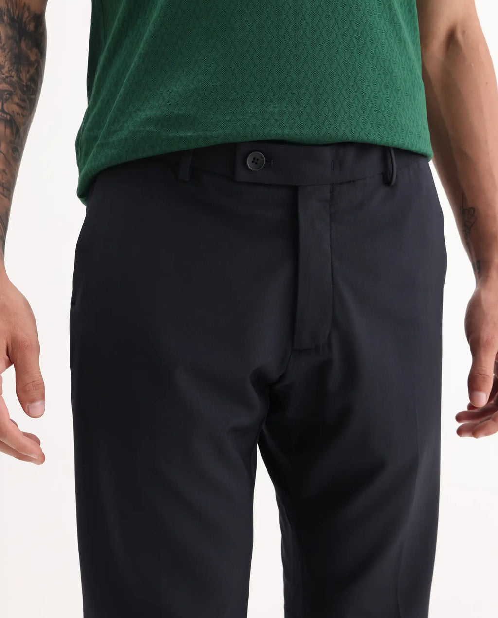Rare Rabbit Men's Arbo Navy Polyester Blend Plain Regular Fit Trouser