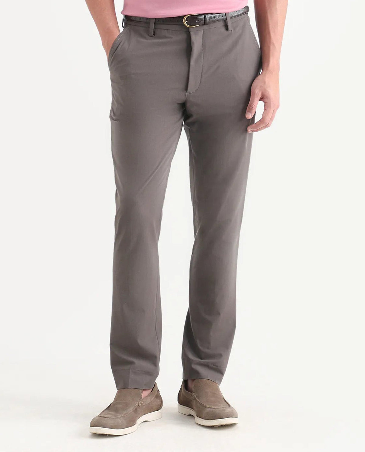 Rare Rabbit Men's Arcade-Lite Light Brown Polyester Blend Fabric Regular Fit Plain Trouser