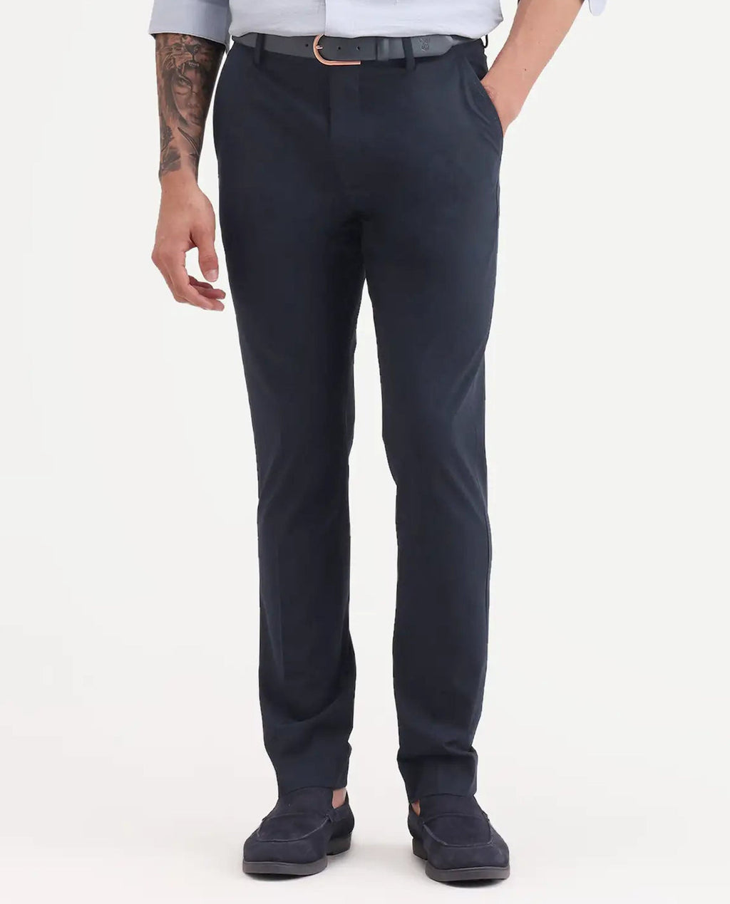 Rare Rabbit Men's Arcade-Ss26 Navy Polyester Blend Fabric Regular Fit Plain Trouser