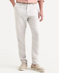 Rare Rabbit Men's Arcelo-Ss26 Off White 100% Linen Fabric Regular Fit Plain Trouser