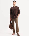 Rare Rabbit Men Austi-Aw25 Dark Beige Polyester Blend Fabric Button Closure Regular Fit Plain Trouser