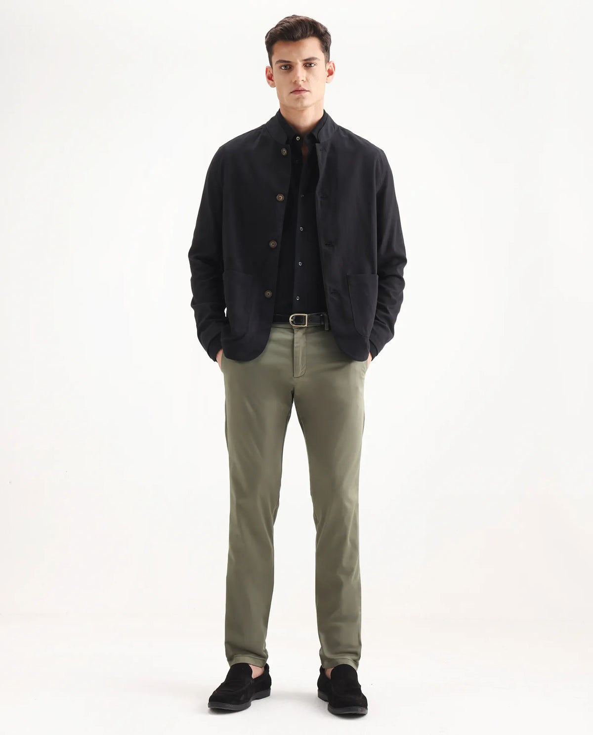 Rare Rabbit Men's Daron Olive Cotton Plain Regular Fit Trouser
