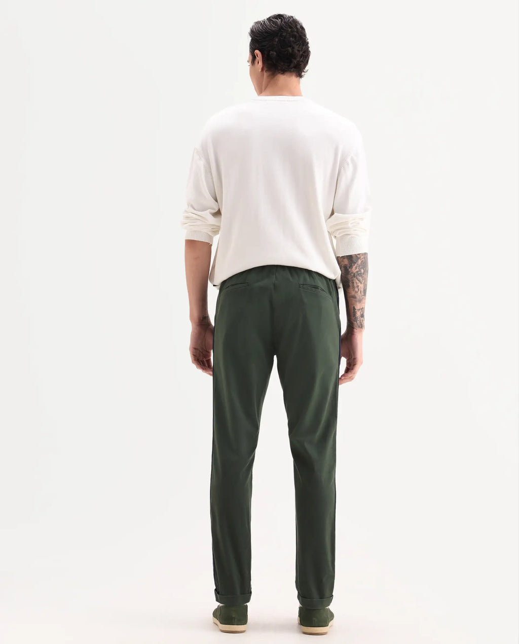 Rare Rabbit Men's Caloon Green Linen Blend Plain Regular Fit Trouser