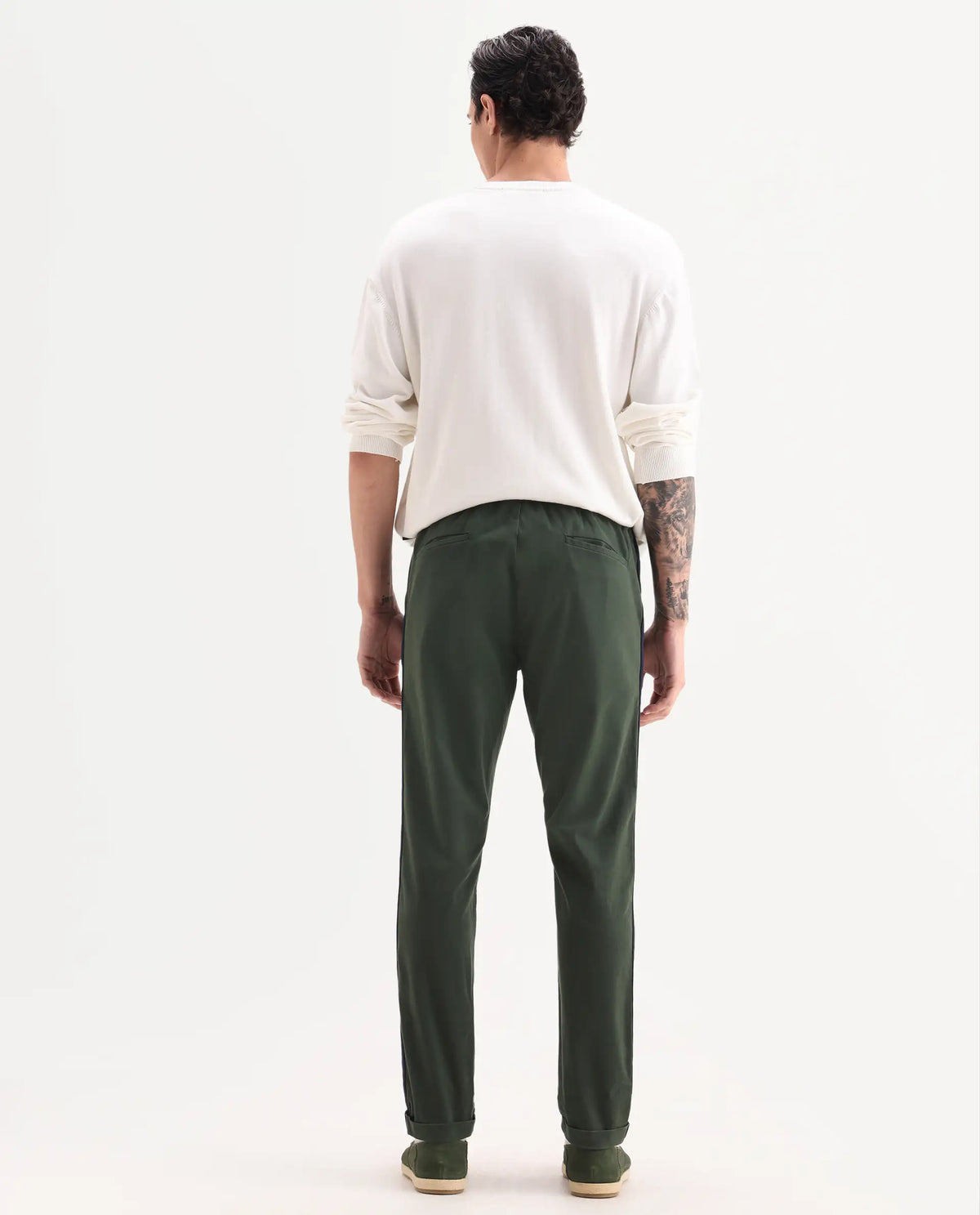 Rare Rabbit Men's Caloon Green Linen Blend Plain Regular Fit Trouser