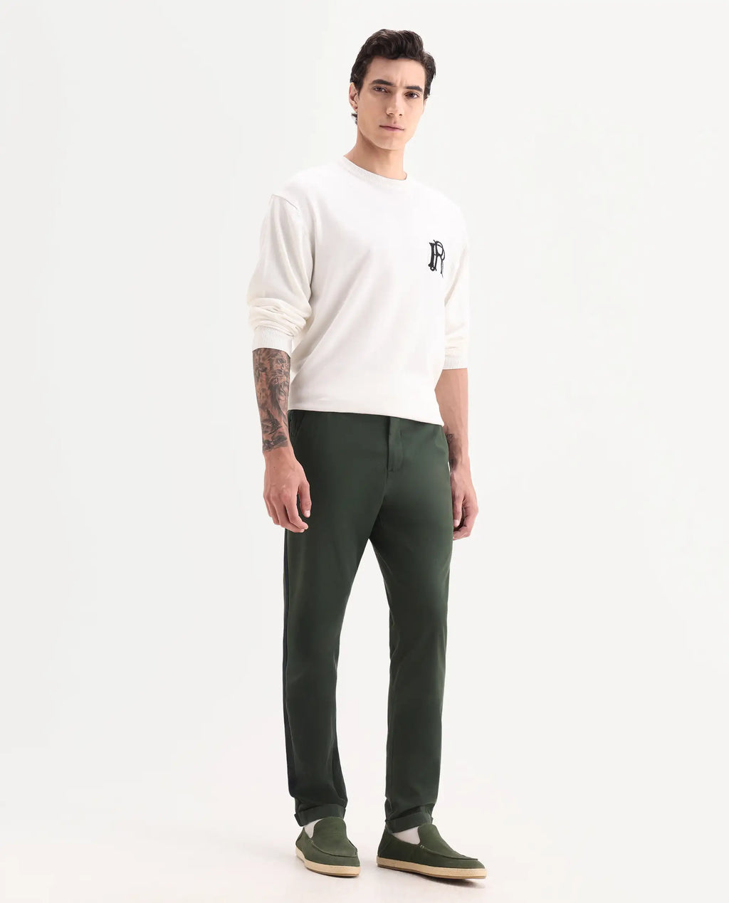 Rare Rabbit Men's Caloon Green Linen Blend Plain Regular Fit Trouser
