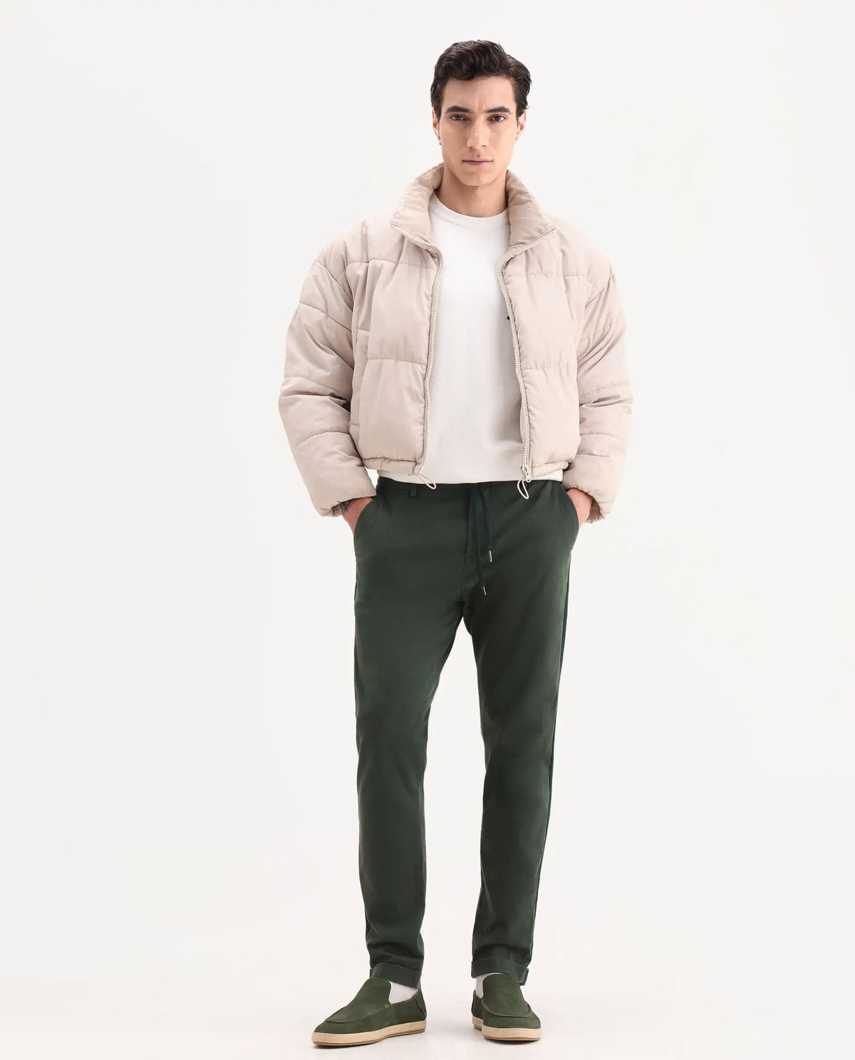 Rare Rabbit Men's Caloon Green Linen Blend Plain Regular Fit Trouser