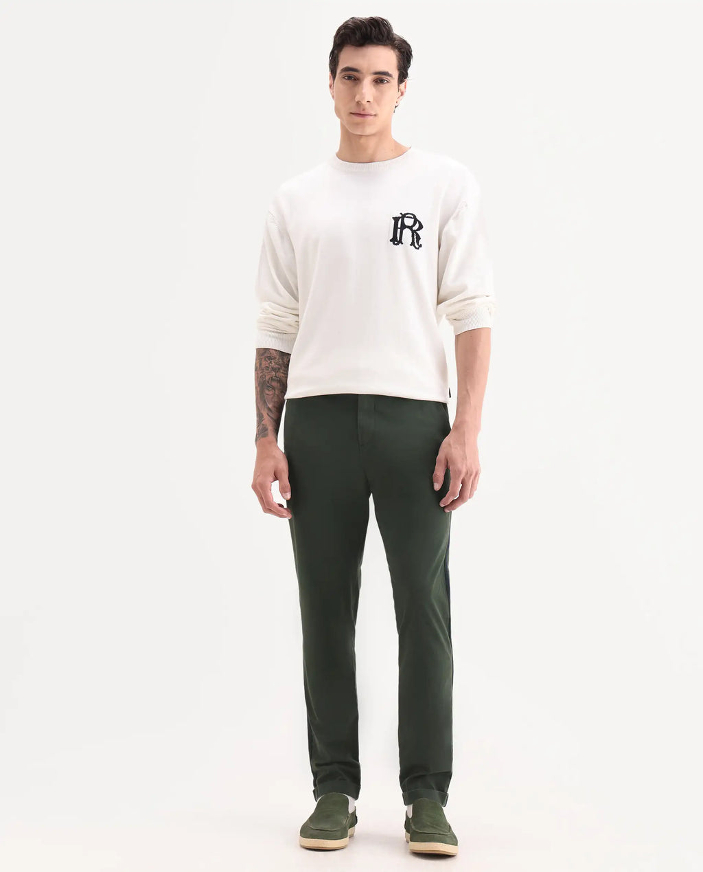 Rare Rabbit Men's Caloon Green Linen Blend Plain Regular Fit Trouser