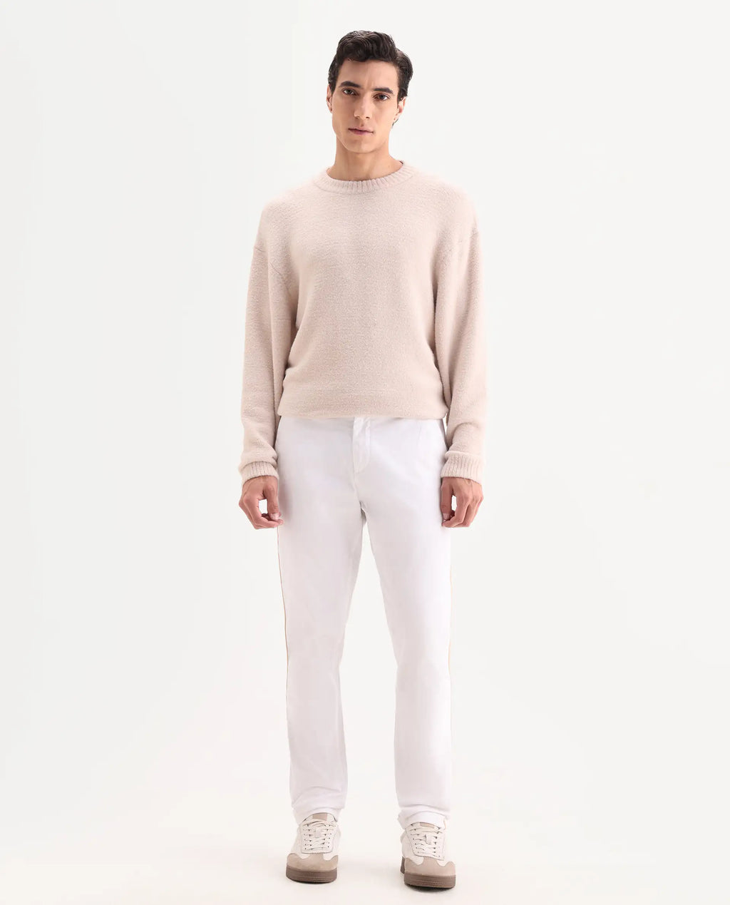 Rare Rabbit Men's Caloon White Linen Blend Plain Regular Fit Trouser