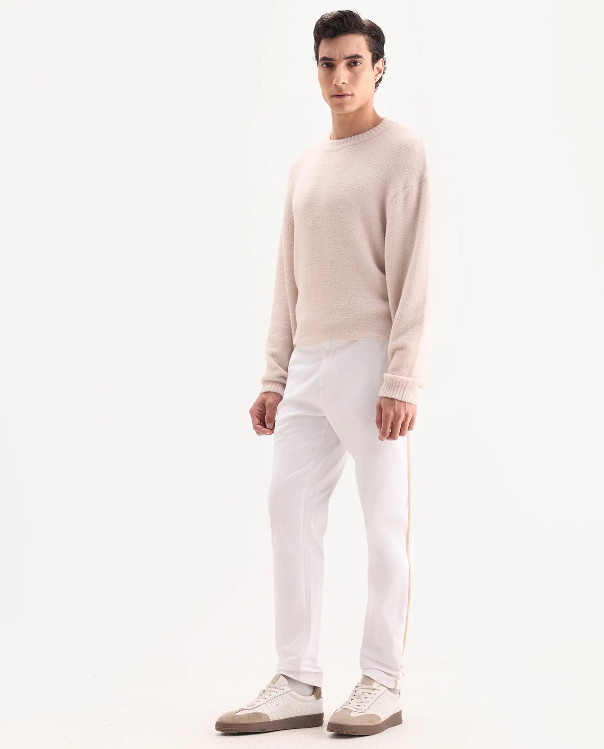 Rare Rabbit Men's Caloon White Linen Blend Plain Regular Fit Trouser