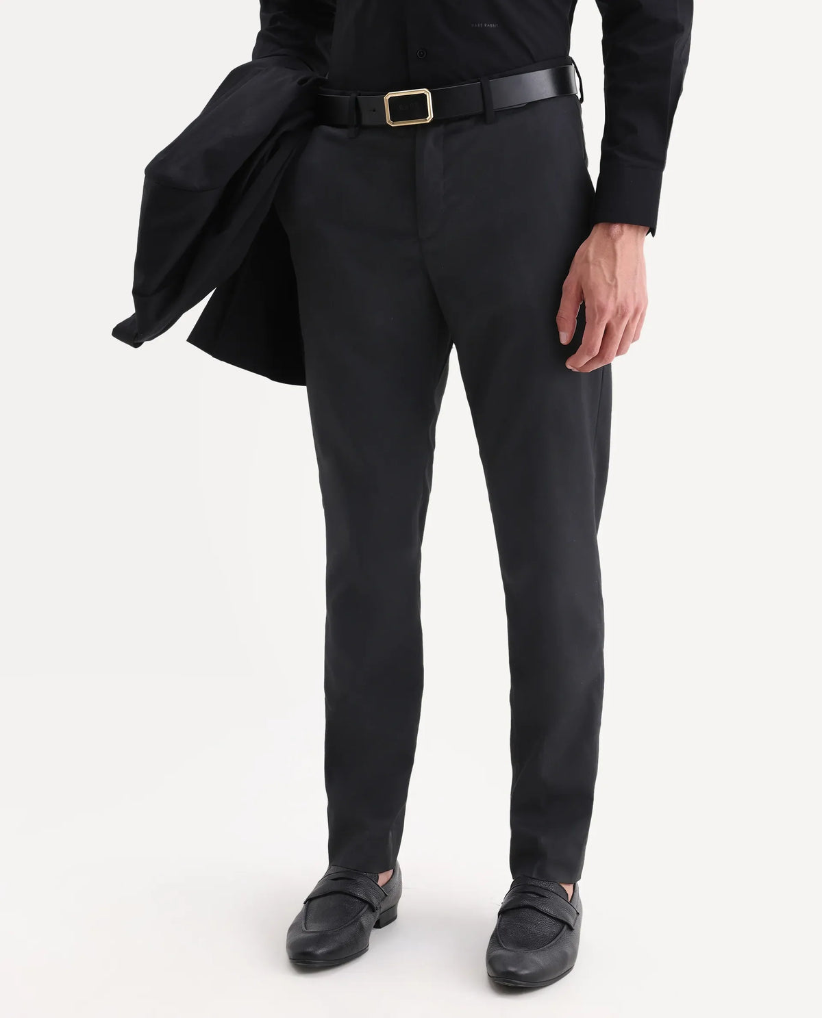 Rare Rabbit Men's Chamer Black Polyester Plain Regular Fit Trouser