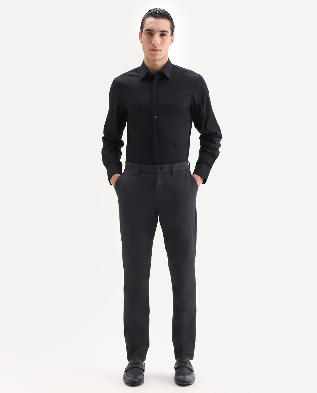 Rare Rabbit Men's Chamer Black Polyester Plain Regular Fit Trouser