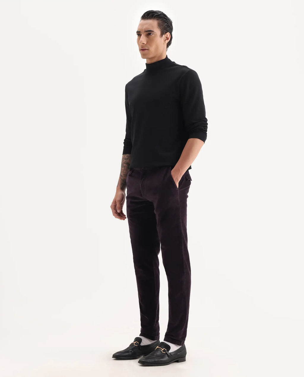 Rare Rabbit Men's Cloy Purple Cotton Plain Regular Fit Trouser