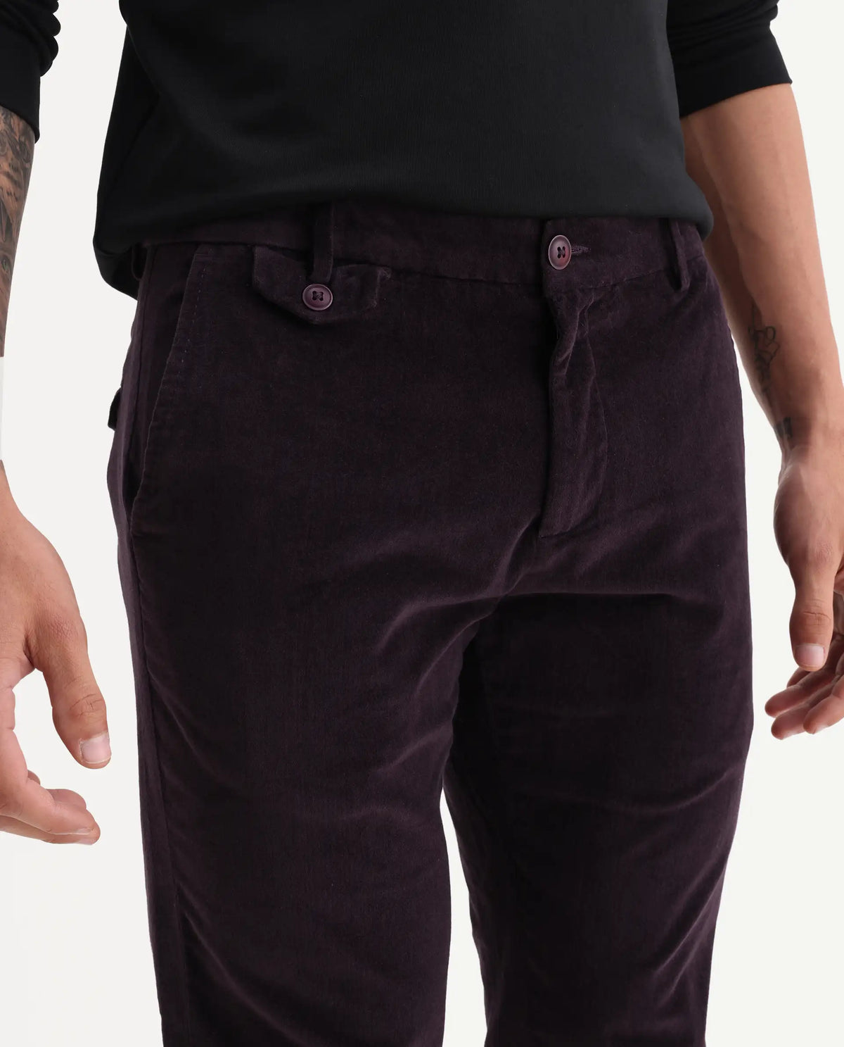 Rare Rabbit Men's Cloy Purple Cotton Plain Regular Fit Trouser