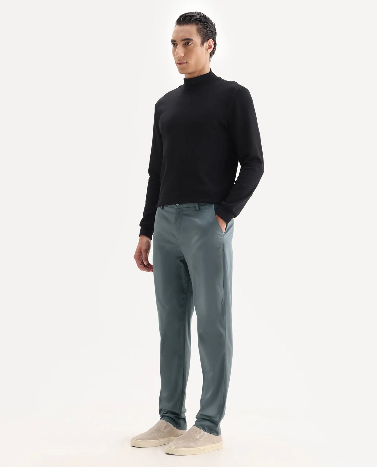 Rare Rabbit Men's Comotel Grey Linen Blend Plain Regular Fit Trouser