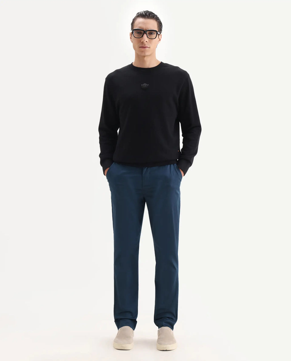 Rare Rabbit Men's Comotel Teal Linen Blend Plain Regular Fit Trouser